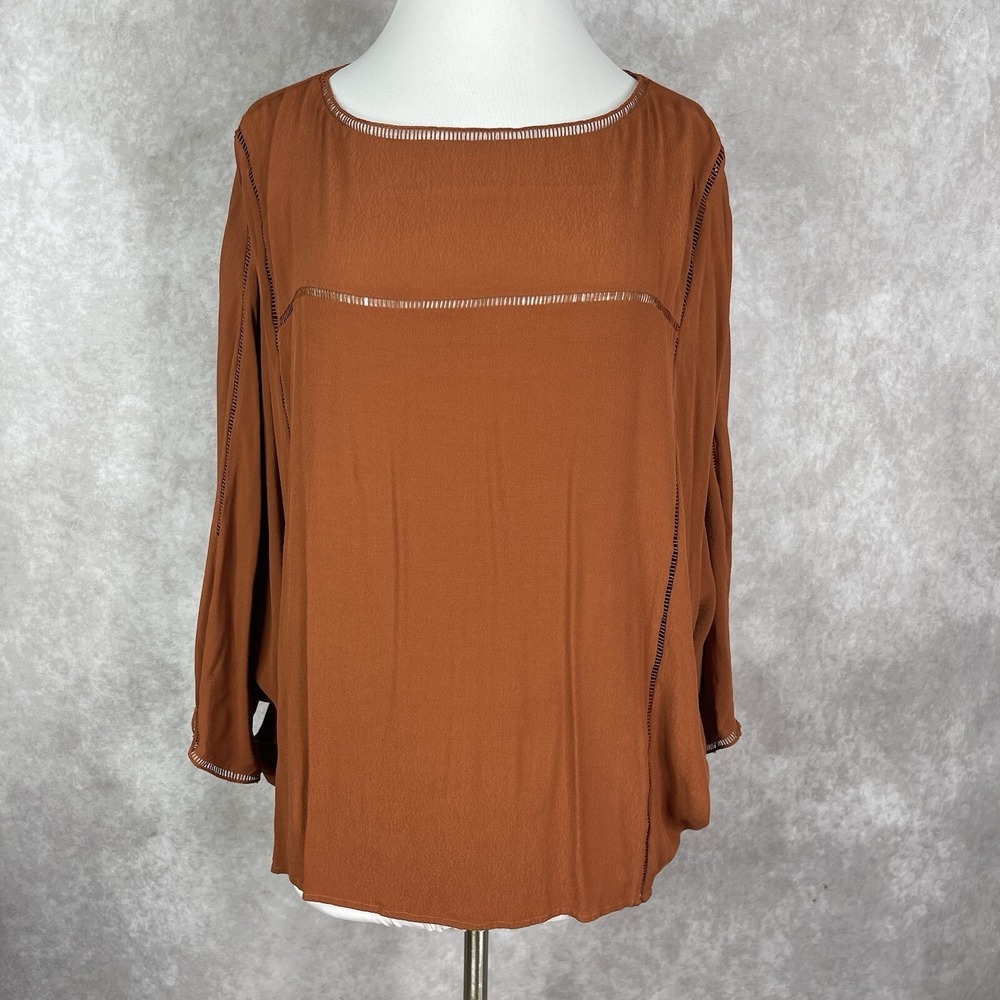 Garnet Hill Viscose Boxy Oversized Blouse In Burnt Orange Women's Size L